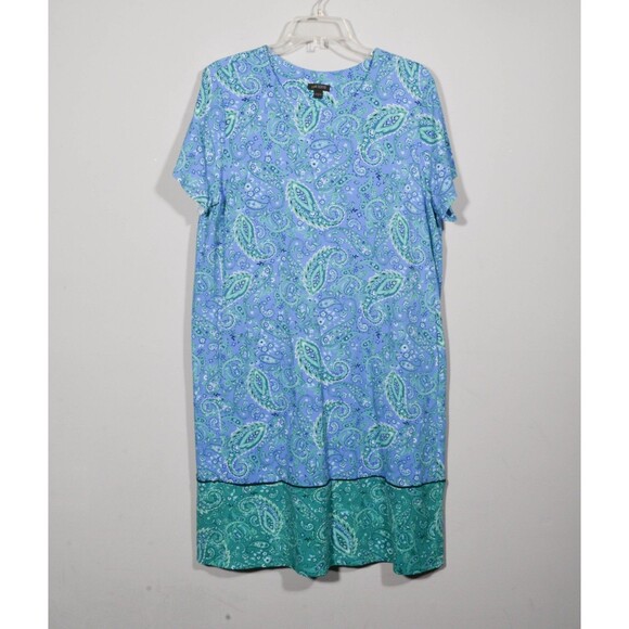 J. Jill Wearever Collection Blue Green Paisley Long Maxi Sun Dress Sz L - Picture 2 of 4